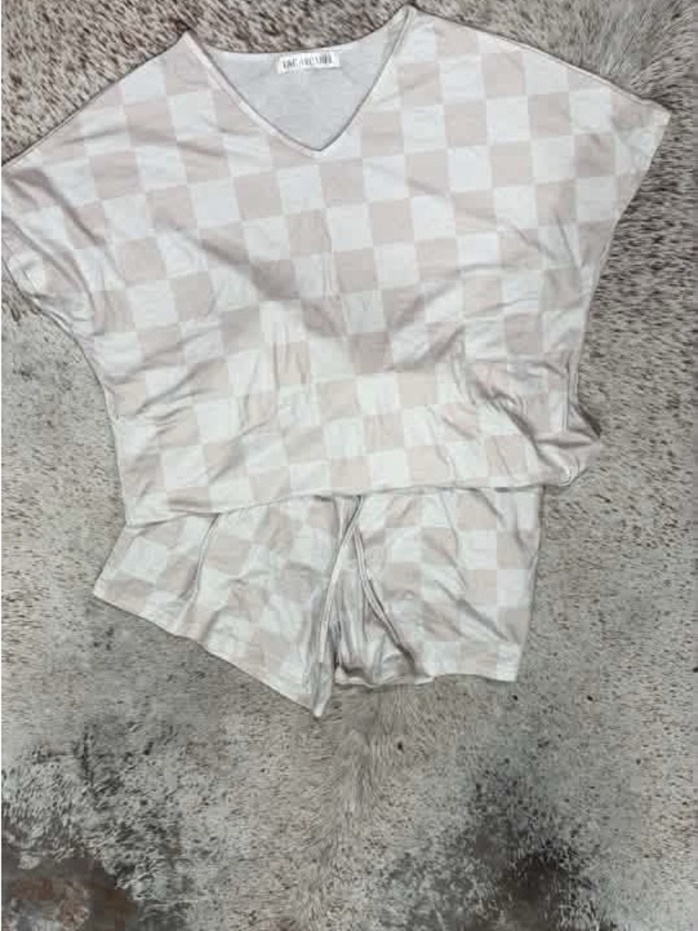 Cream Check V-Neck Women's Top